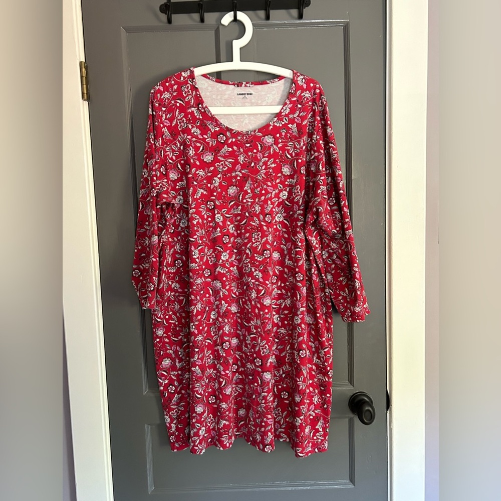 Land’s End Women’s Cotton Long Sleeve Knee Length Nightgown
